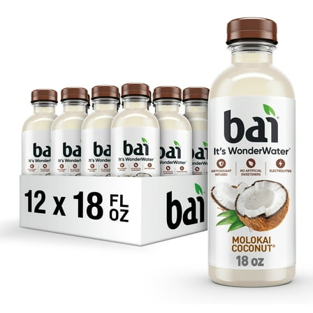 Bai Molokai Coconut Antioxidant Infused Water Beverage, 18 fl oz, 12 Pack Bottles