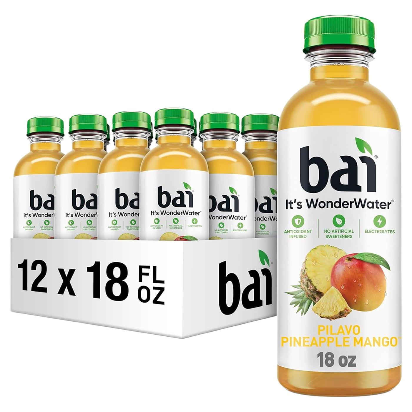 Bai Pilavo Pineapple Mango, Antioxidant Infused Beverage, 18 Fl Oz Bottles, 12 Pack