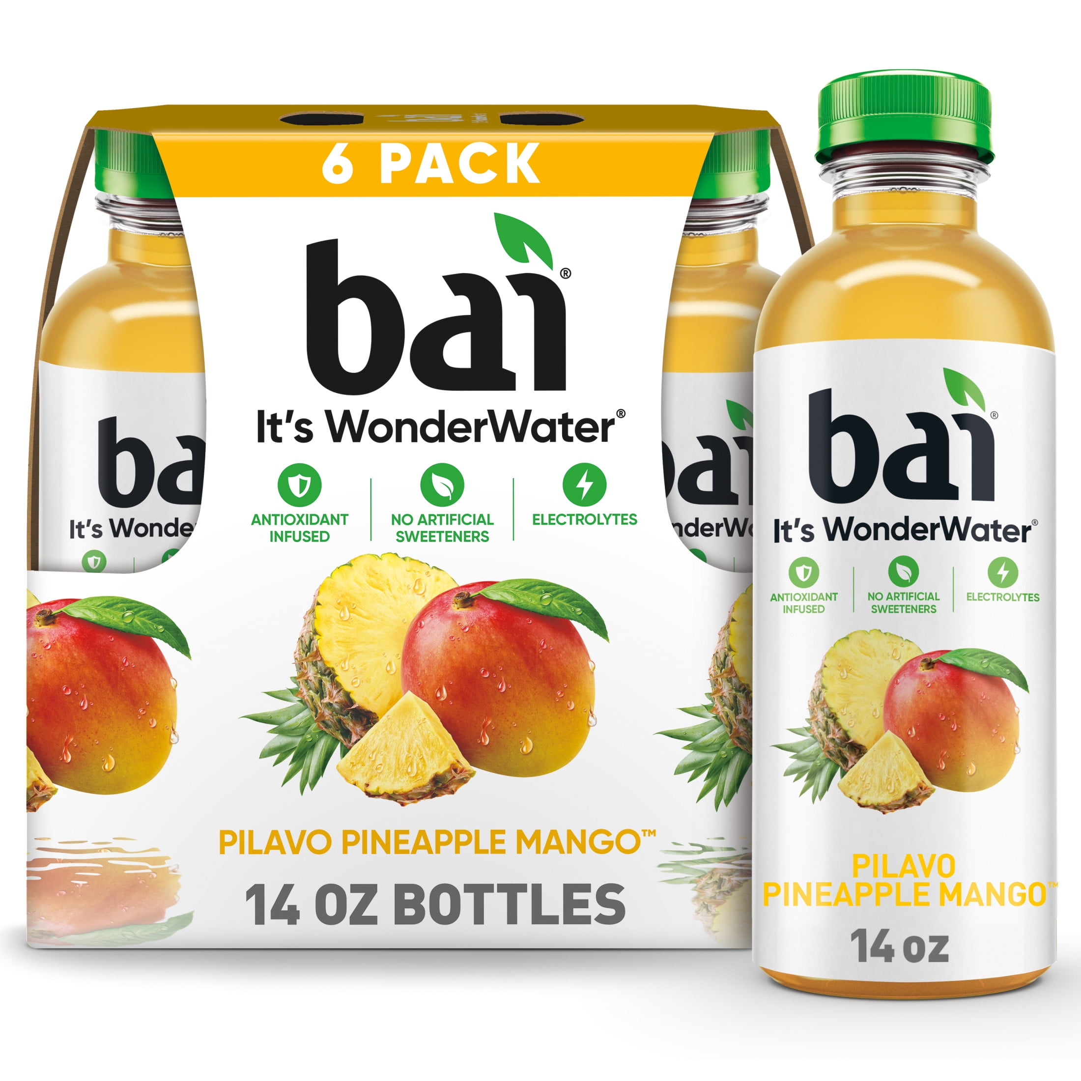 Bai Pilavo Pineapple Mango Antioxidant Infused Water Beverage, 14 fl oz, 6 Pack Bottles