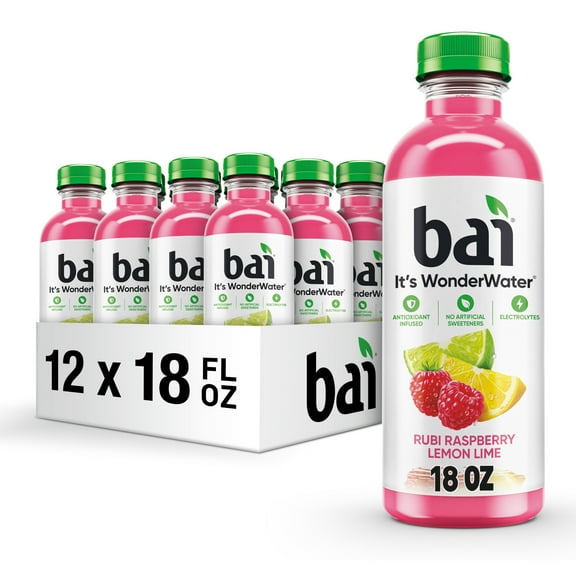 Bai Raspberry Lemon Lime Antioxidant Infused Water Beverage, 18 fl oz, 12 Pack Bottles
