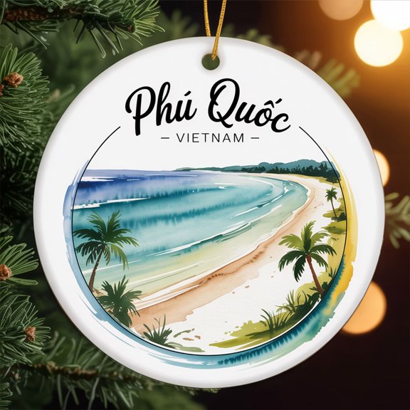 Bai Sao Beach – Phu Quoc, Kien Giang Christmas Ornament Travel Ceramic Plaque Keepsake, Christmas Tree Decor Gifts for Women Men Family Friend, 3" Round Ceramic Ornament 306OR6