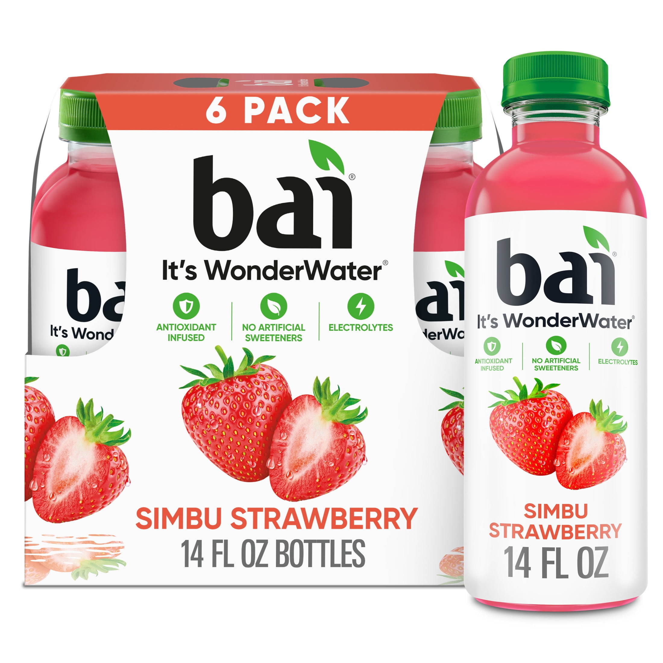 Bai Simbu Strawberry Antioxidant Infused Water Beverage, 14 fl oz, 6 Pack Bottles