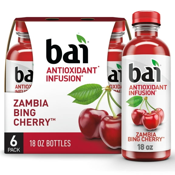Bai Zambia Bing Cherry, Antioxidant Infused Beverage, 18 fl oz bottles, 6 Pack