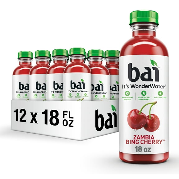 Bai Zambia Bing Cherry Antioxidant Infused Water Beverage, 18 fl oz, 12 Pack Bottles