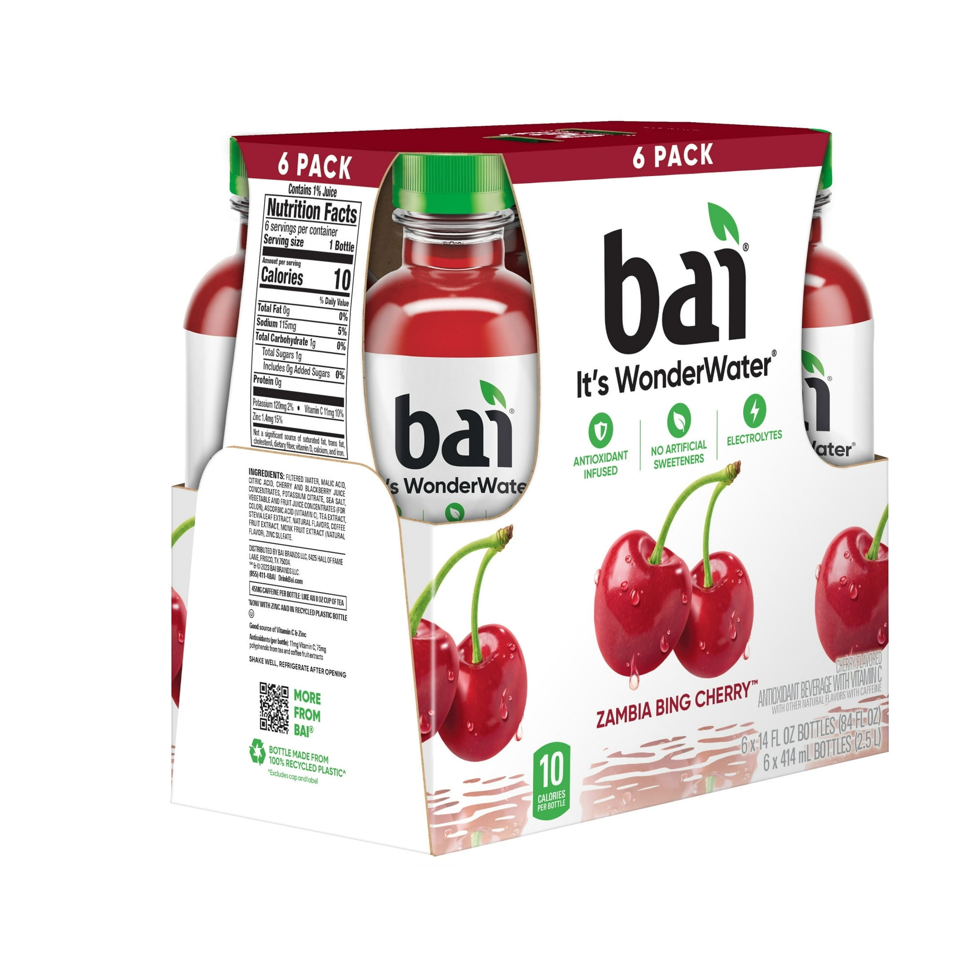 Bai Zambia Bing Cherry Antioxidant Infused Water Beverage 6 Pack 14 fl oz