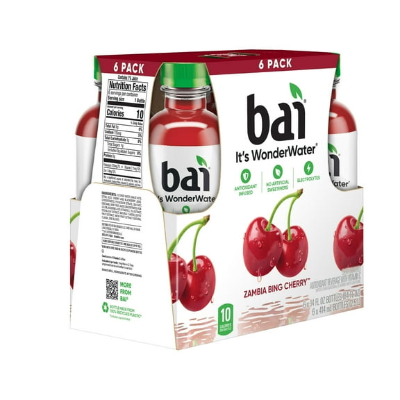 Bai Zambia Bing Cherry Antioxidant Infused Water Beverage 6 Pack 14 fl oz