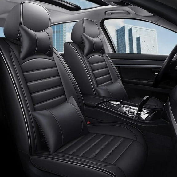 BaiCH Car Seat Covers, Breathable and Waterproof Faux Leather Automotive Seat Covers for Cars SUV Truck Sedan,Universal Anti-Slip Driver Seat Cover with Backrest (Full Seat, Black)