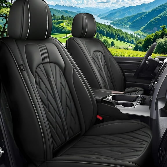 BaiCH Car Seat Covers, Breathable and Waterproof Faux Leather Automotive Seat Covers for Cars SUV Truck Sedan,Universal Anti-Slip Driver Seat Cover with Backrest (Full Seat, Black)
