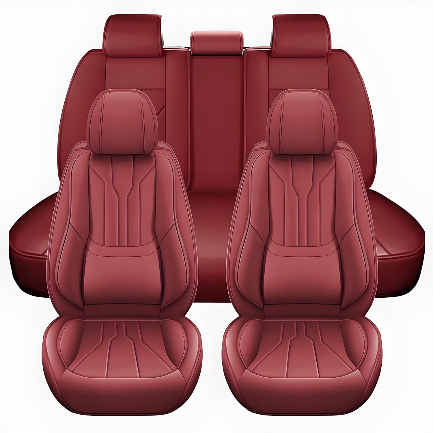 BaiCH Car Seat Covers, Breathable and Waterproof Faux Leather Automotive Seat Covers for Cars SUV Truck Sedan,Universal Anti-Slip Driver Seat Cover with Backrest (Full Seat,Red)
