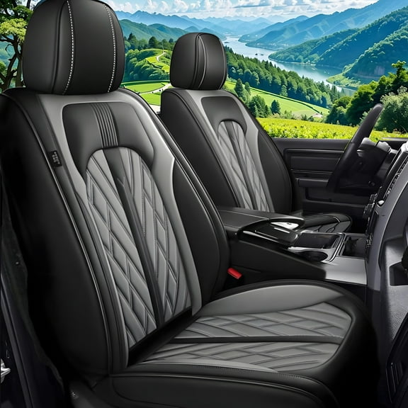 BaiCH Car Seat Covers, Breathable and Waterproof Faux Leather Automotive Seat Covers for Cars SUV Truck Sedan,Universal Anti-Slip Driver Seat Cover with Backrest (Full Seat, Black&Gray)