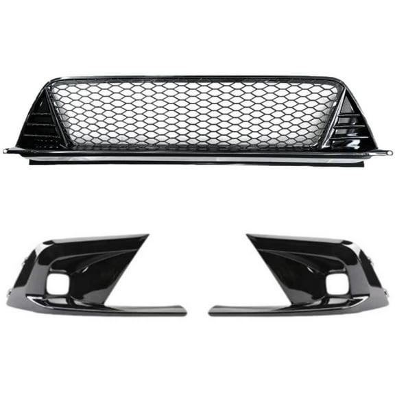 BaiCH For 22-24 Civic Gloss Blk Type-R Style Front Lower Grill+ Fog Light Bezel Cover