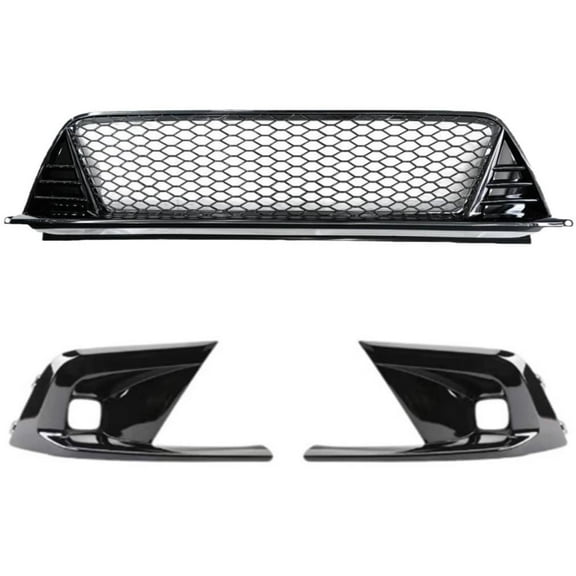 BaiCH For 22-24 Civic Gloss Blk Type-R Style Front Lower Grill+ Fog Light Bezel Cover
