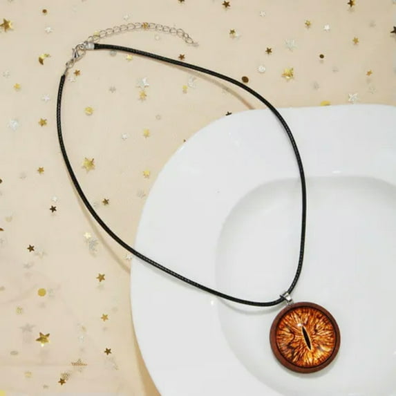 BaiTrend Good Luck Stainless Steel Demon Eye Evil Time Gem Pendant Necklace Men s Jewelry Leather Rope Light Brown