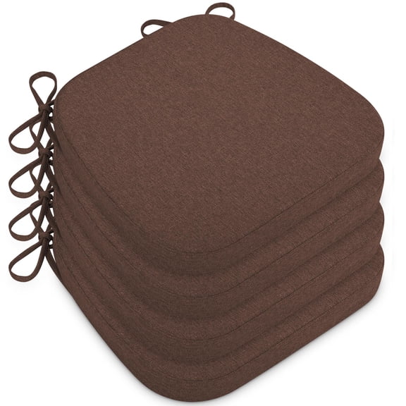 Baibu Chair Cushions for Kitchen Chairs 2" Thick Dining Chair Pads with Ties 17" x 16" Set of 4, Brown