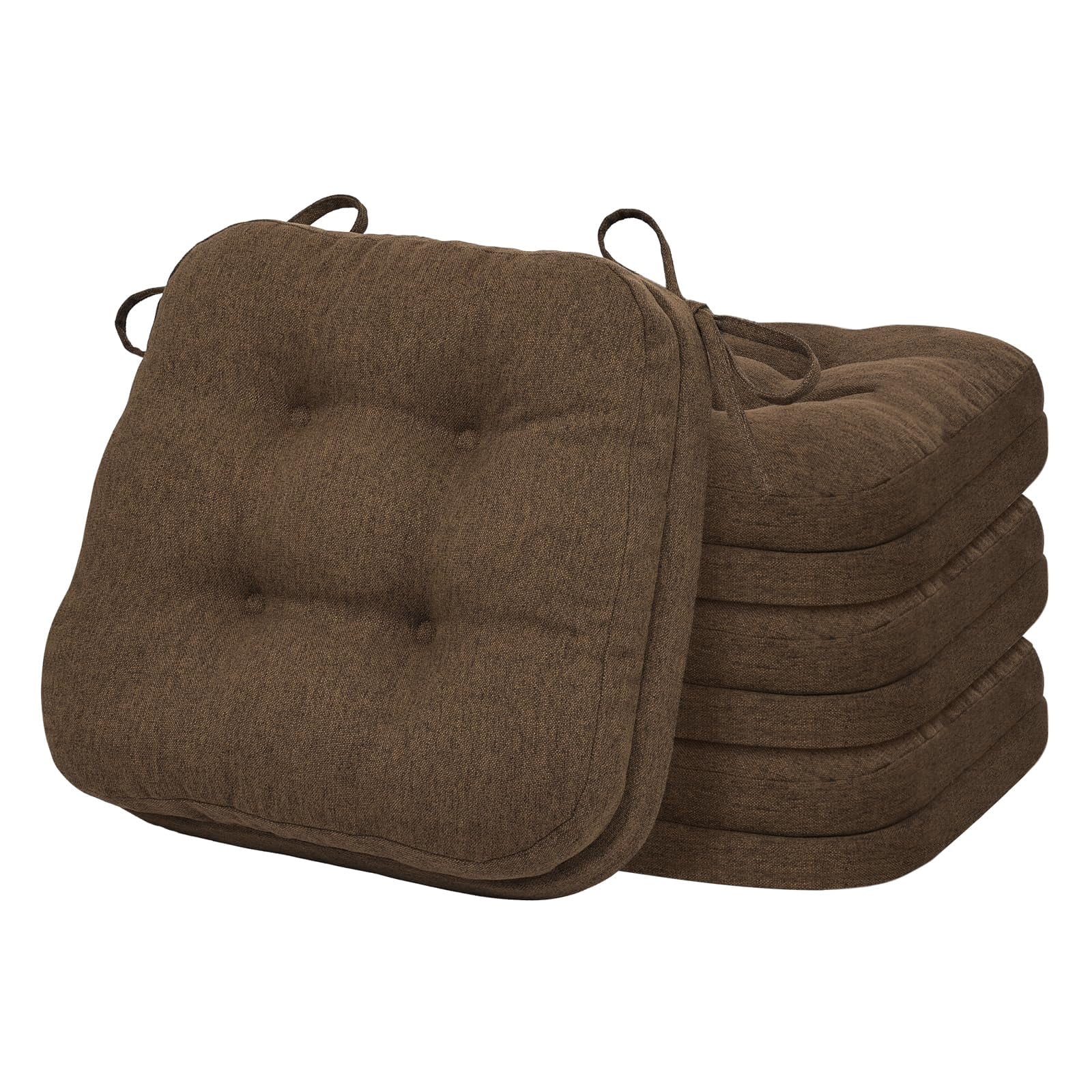 Baibu Kitchen Chair Cushions Memory Foam 3.5" Thick Dual-layer Seat Cushions Dining Chair Pads, Set of 4, Brown