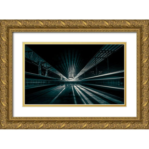Baidongyun 18x12 Gold Ornate Wood Framed with Double Matting Museum Art Print Titled - Platform Beijing