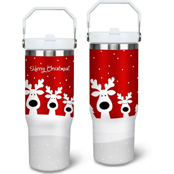 Baiheyi 30oz Christmas Tumbler Mug Funny Christmas Elk Gifts for Kids and Adults Insulated Stainless Steel Tumbler with Handle Travel Coffee Cup Water Bottles