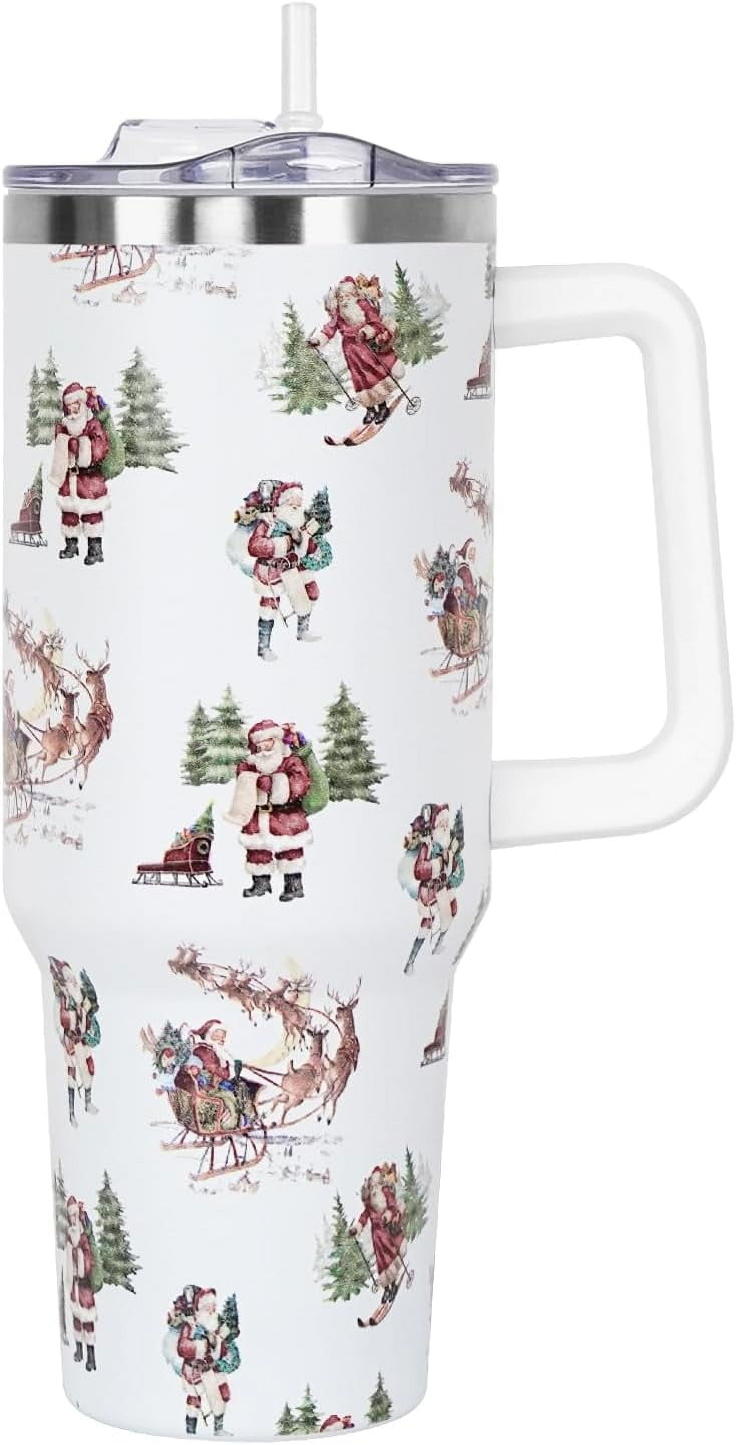 Baiheyi Christmas Santa Claus Sleigh Tumbler with Handle and Straw Lid 40 oz,Cute Christmas Gifts for Women Vacuum Insulated Leak Proof Tumbler,Winter Holiday Accessories