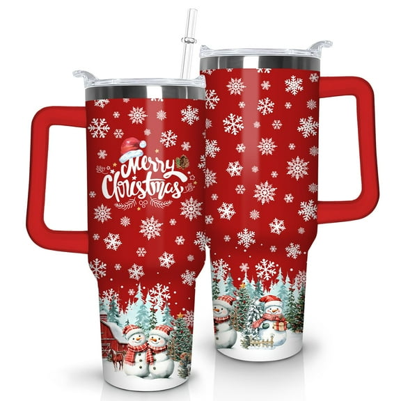 Baiheyi Christmas Tumbler 40 oz Christmas Tumblers with Handle and Straw Farmhouse Red Snowman Stainless Steel Insulated Coffee Cups Mugs Christmas Gifts Stuff Decor for Women Girls