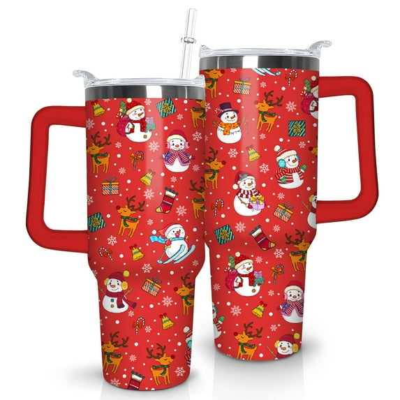 Baiheyi Christmas Tumbler 40 oz Christmas Tumblers with Handle and Straw Red Snowman Stainless Steel Insulated Coffee Cups Mugs Christmas Gifts Stuff Decor for Women Girls
