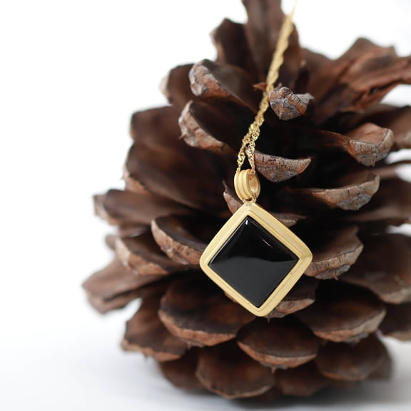 Baikalla Sterling Silver Real Black Nephrite Jade Classic Square Pendant Necklace