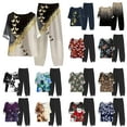 thumbnail image 1 of Baikeli 2 Piece Linen Set for Women Floral Print Half Sleeve Tops and Capri Pants Casual Matching Set Plus Size Summer Outfits Oferta de hoy Liquidación Khaki M, 1 of 7