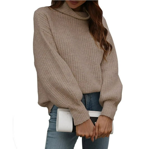 Baikeli Big Sweaters For Women, Fashion Women Solid Long Sleeve Pullove Turtleneck-Neck Casual Sweater Tops Jersey Mujer Manga Larga