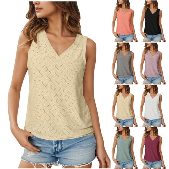 Baikeli Boho Summer Tops for Women Eyelet Tank Top Dressy Casual V Neck Sleeveless Blouse Tees Rebajas Hoy Liquidación Pink S