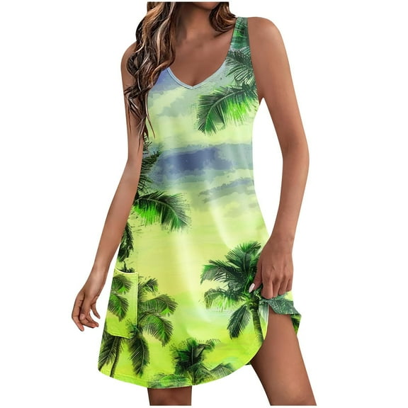 Baikeli Cheap Dresses Women's Summer Comfort Fashion Printing Pocket Sleeveless V-Neck Dress New Dresses for Women 2024