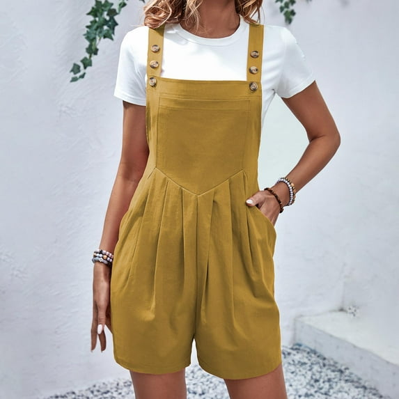 Baikeli Cheap Rompers for Women Fashion Women Pocket Button Sleeveless Jumpsuit Solid Bodysuit Playsuit Rompers Rompers for Curvy Women