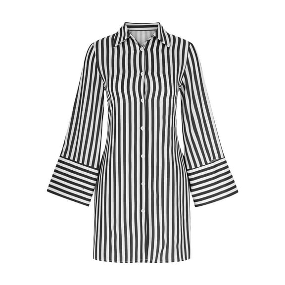 Baikeli Cheap Spring Dresses for Women 2024 Women's Summer Casual Striped Printed Pocket Long Sleeved V-Neck Dress Dresses for Women 2024