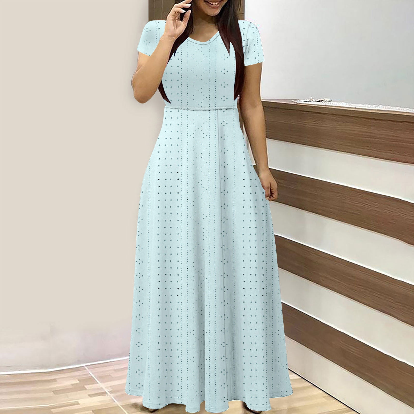 cheap dresses for spring LAHNGC Womens Casual Summer Casual Vacation V-Neck Round Neck Lower Back Long Dresses (Pink,Small) at Amazon Women's Clothing store WXLWZYWL Dress Dresses Womens V