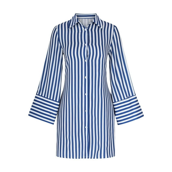 Baikeli Cheap Summer Dresses for Women 2024 Women's Summer Casual Striped Printed Pocket Long Sleeved V-Neck Dress Casual Dress for Women