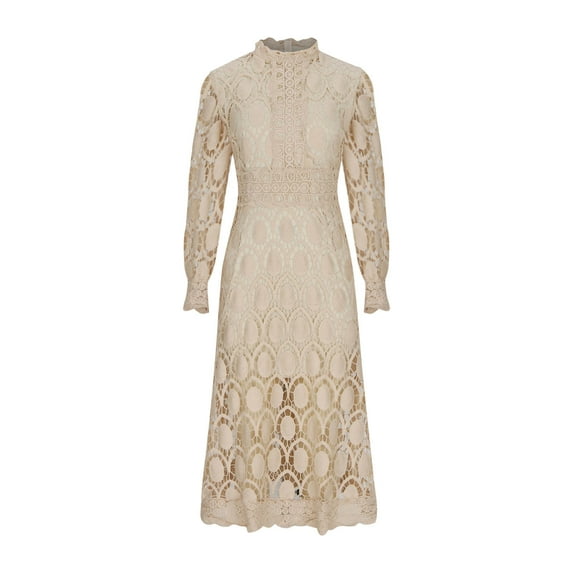 Baikeli Clearance Dresses Women's Summer Lace Bubble Sleeves Waist Wrapped Solid Round Neck Dress Women's Dress