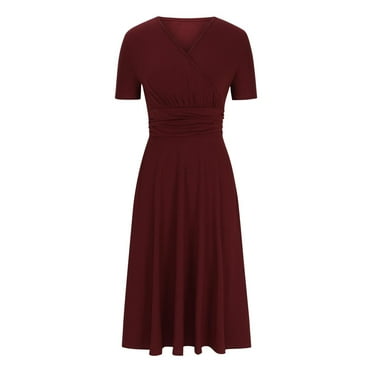 Baikeli Clearance Women's Dresses Women's Fashion Fallow Solid Color Short Sleeve V-Neck Dresses Dresses for Women 2024