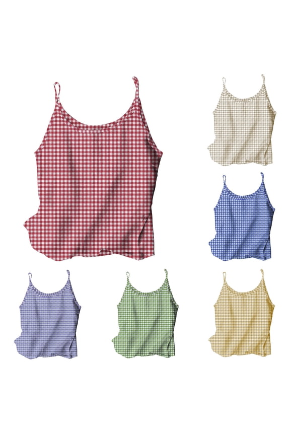 Cotton Linen Tank Top for Women Plaid Camisole Tops Summer Casual Loose Fit Spaghetti Strap Blouse Liquidación Purple XXXL