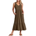 thumbnail image 1 of Baikeli Dress Clearance Women's Fashion V-Neck Sleeveless Solid Pockets Patchwork Pullover Dress Spring Dresses for Women 2024, 1 of 5