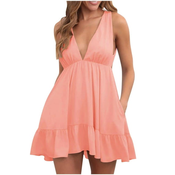 Baikeli Dresses on Sale Clearance for Women Women's Trendy Backless Sleeveless V-Neck Solid Color Suspender Dress Spring Dresses for Women 2024