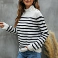 thumbnail image 1 of Baikeli Fall Outfits For Women 2024, Women's Striped Knitted Sweater Recreational Long Sleeves Stand Collar Buttons Pullover Sweater Jersey Mujer Manga Larga, 1 of 6