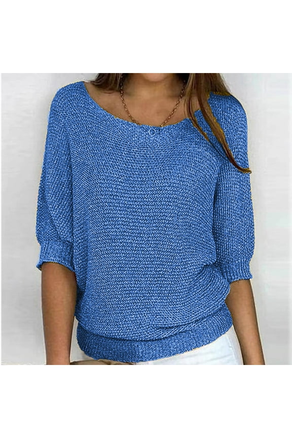 Free with Promo Codes 3/4 Sleeve Shirts for Women Summer Plus Size Blouses Solid Color T-Shirts Round Neck Tops Casual Knit Pullover Women's 3/4 Sleeve Tops