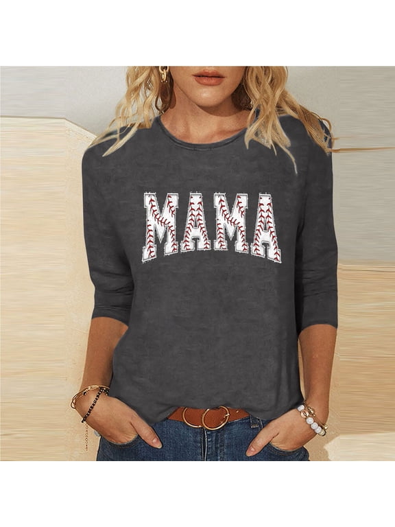 Free with Promo Codes Mom Daily Tops for Women 3/4 Sleeve T-Shirts Comfort O-Neck Shirts Casual Letter Print Blouses Loose Fit Pullover Womans Trendy Summer Top 2024