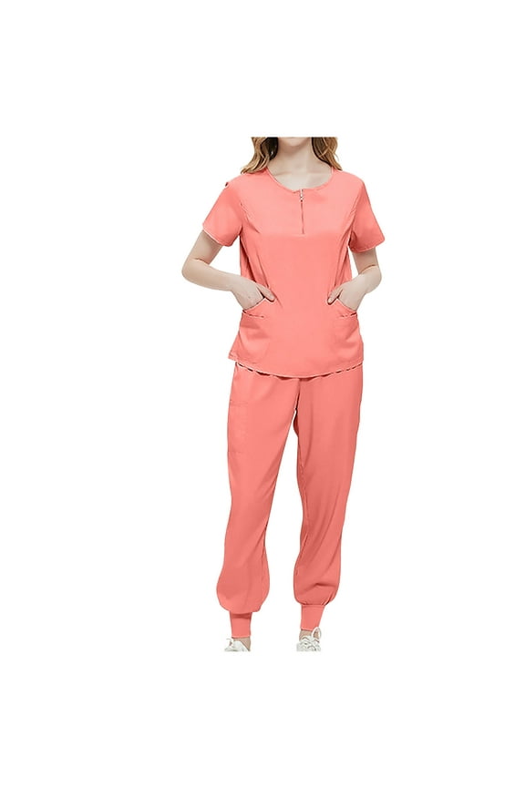 Free With Promo Codes Scrubs Sets for Women 2 Piece Summer Suits Short Sleeve V-Neck Tops Jogger Pants Going Out Clothing Sets With Pockets Spring Sets Women 2 Piece Outfits