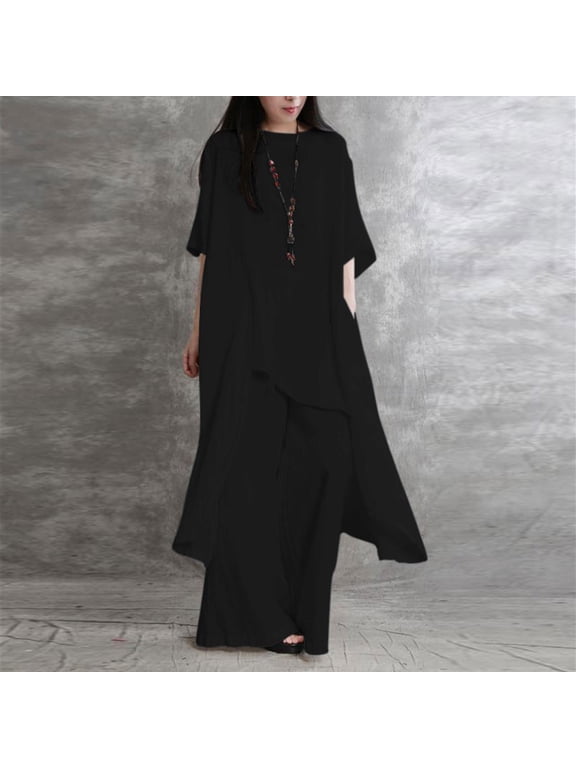 Free with Promo Codes Two Piece Sets for Women Cotton Linen Suits Casual Crew Neck Tops Loose Wide Leg Pants Flowy Summer Loungewear Two Piece Travel Outfits for Women