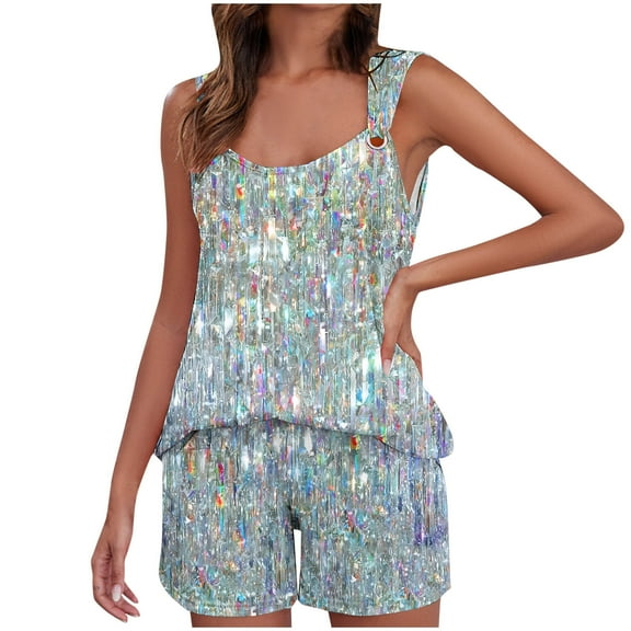 Baikeli Free with Promo Codes Women Fashion Round Neck Sleeveless Tops Shorts Pants Casual Suit Sets Wide Leg Sets Women 2 Piece Outfits