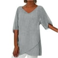 thumbnail image 1 of Baikeli Going Out Tops for Women Women Casual Lotu Sleeve V-Neck Solid Irregular Blouse Tops T-Shirt Cute Tops for Women, 1 of 7