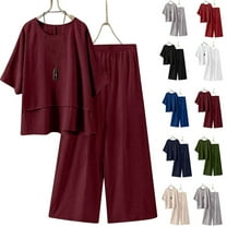 Baikeli Plus Size Lounge Sets for Women Summer Casual 2 Piece Outfits 3/4 Sleeve Tops and Wide Pants Matching Sets Oferta de hoy Liquidación Army Green S