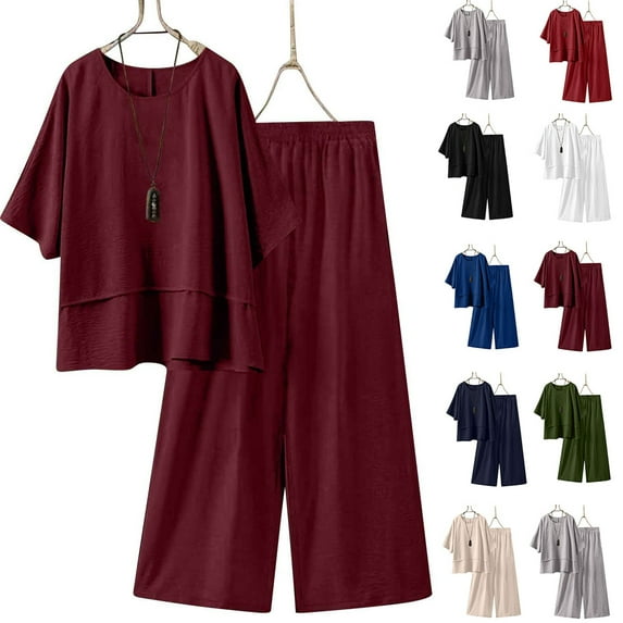 Baikeli Plus Size Lounge Sets for Women Summer Casual 2 Piece Outfits 3/4 Sleeve Tops and Wide Pants Matching Sets Oferta de hoy Liquidación Army Green S