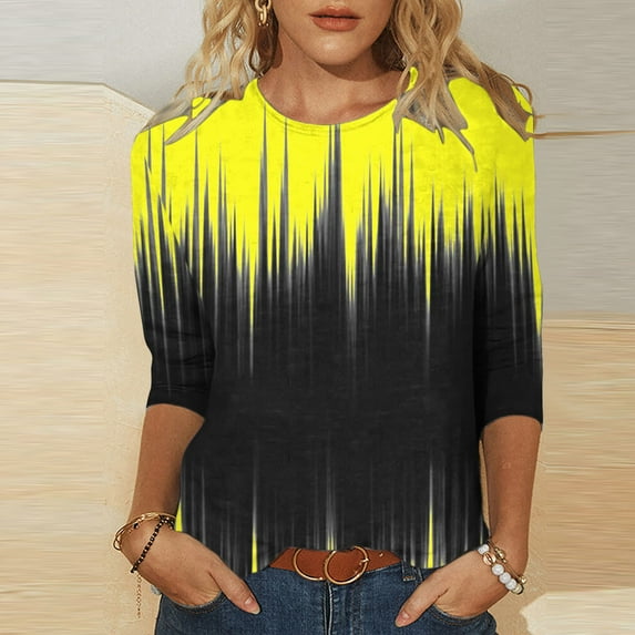 Baikeli Plus Size Tops for Women Clearance Plus Size Tops for Women 2024 Summer Pullover 3/4 Length Sleeves T-Shirts Casual Graphic Print Blouses O-Neck Shirts 3/4 Sleeve Shirt Women