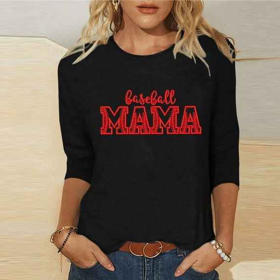 Baikeli Womens Business Tops Mom Daily Tops for Women 3/4 Sleeve T-Shirts Comfort O-Neck Shirts Casual Letter Print Blouses Loose Fit Pullover 3/4 Sleeve Dresses for Women 2024