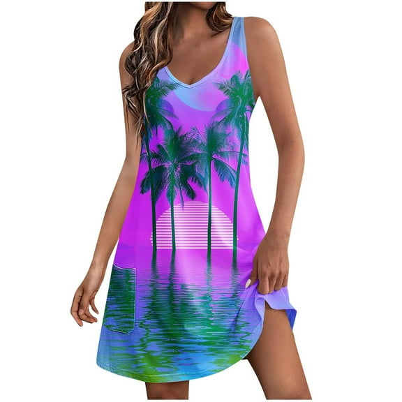 Baikeli Sale Dresses for Women Women's Summer Comfort Fashion Printing Pocket Sleeveless V-Neck Dress Womans Summer Dresses